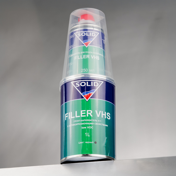 Комплект: грунт акриловый SOLID FILLER VHS Low VOC, 4:1, черный, 1 л + отвердитель SOLID VHS Low VOC